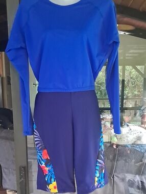 Blue Floral-Panel Swim Set
